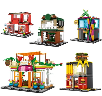 

City Street View Building Blocks Creator Architecture House Food Shop Retail Store Cafe Restaurant KTV Bricks Toy for Kids Gift