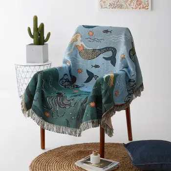 Mermaid Pattern Blanket Vintage Throw Multifunction Sofa Covers Slipcover Europe Style Stitching Travel Plane Blanket Cotton
Mermaid Pattern Blanket Vintage Throw Multifunction Sofa Covers Slipcover Europe Style Stitching Travel Plane Blanket Cotton