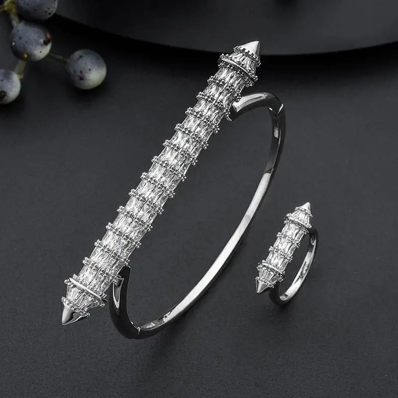 MECHOSEN Luxury Geometric Fine Zircon Sliver Color Bangle Ring Jewelry Set Wedding Party Women Bride Hand Accessories Gifts 2019
MECHOSEN Luxury Geometric Fine Zircon Sliver Color Bangle Ring Jewelry Set Wedding Party Women Bride Hand Accessories Gifts 2019