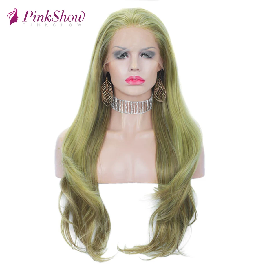 Фото Зеленый парик Pinkshow длинный волнистый из синтетического кружева спереди для