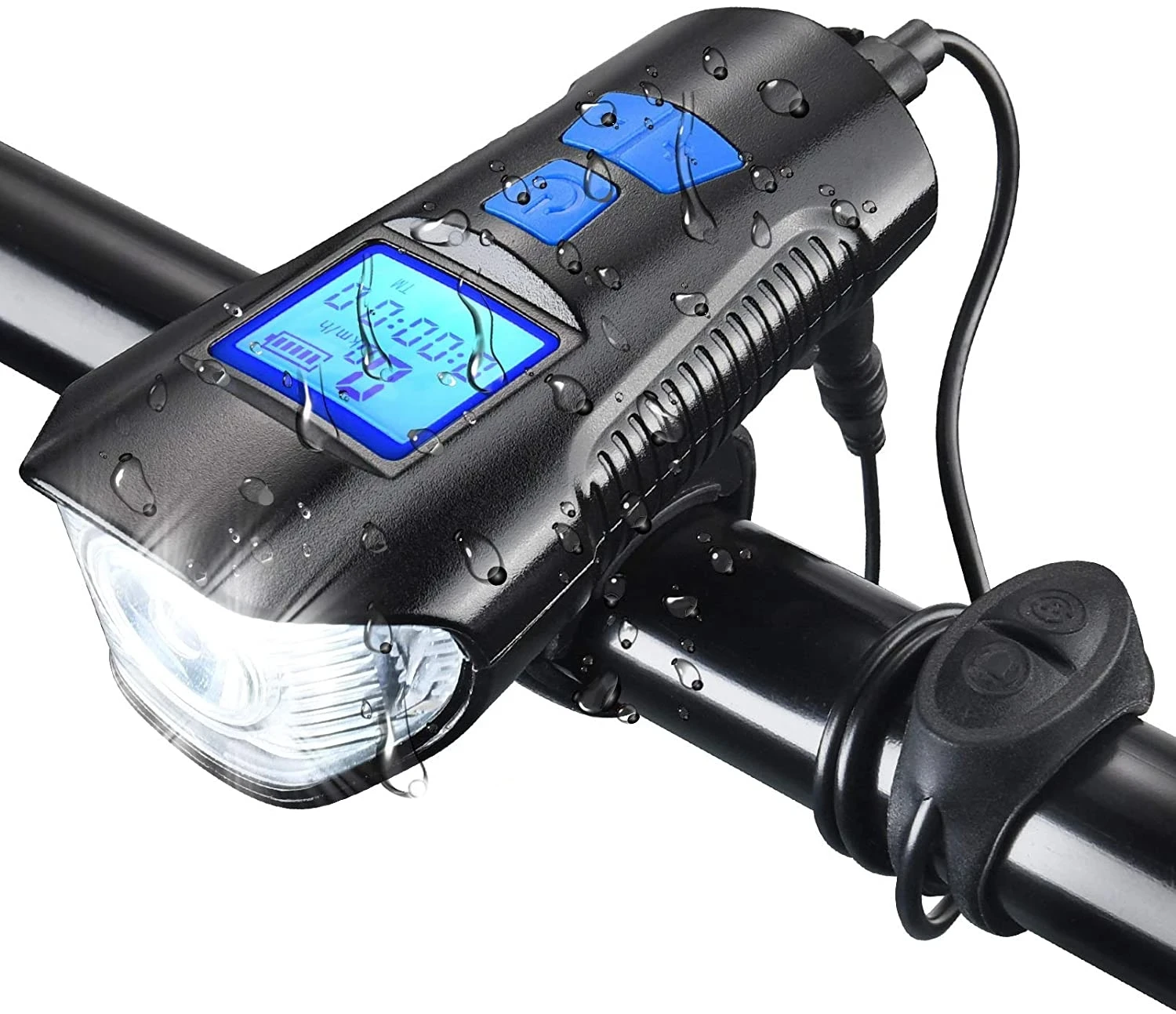 

Waterproof Bicycle Light USB Rechargeable Bike Front Light Flashlight with Bike Computer LCD Speedometer Cycling Head Light Horn