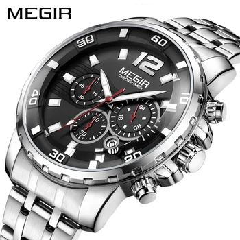 MEGIR Brand Luxury Business Men Quartz Wrist Watch Stainless Steel Chronograph Multifunction Luminous Waterproof Watches Relogio