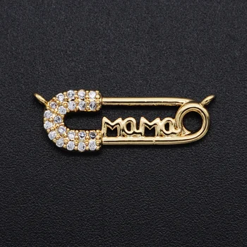 5pcs/lot 22x8mm CZ Zircon DIY Jewelry Mama Safety Pin Charm Connectors Wholesale Custom Orders Welcome OEM Order Accepted 
5pcs/lot 22x8mm CZ Zircon DIY Jewelry Mama Safety Pin Charm Connectors Wholesale Custom Orders Welcome OEM Order Accepted