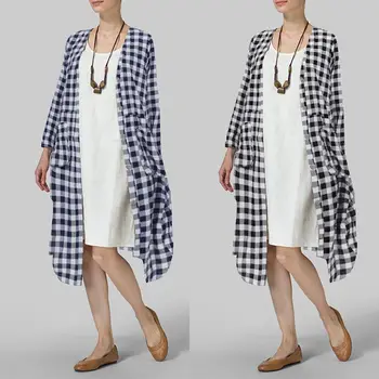 ZANZEA Women Long Blouse Button Pockets Tunic Shirt Plaid Check Kimono Cardigan Vintage Cotton Linen Tops Blusas Femininas 5XL 7 
ZANZEA Women Long Blouse Button Pockets Tunic Shirt Plaid Check Kimono Cardigan Vintage Cotton Linen Tops Blusas Femininas 5XL 7