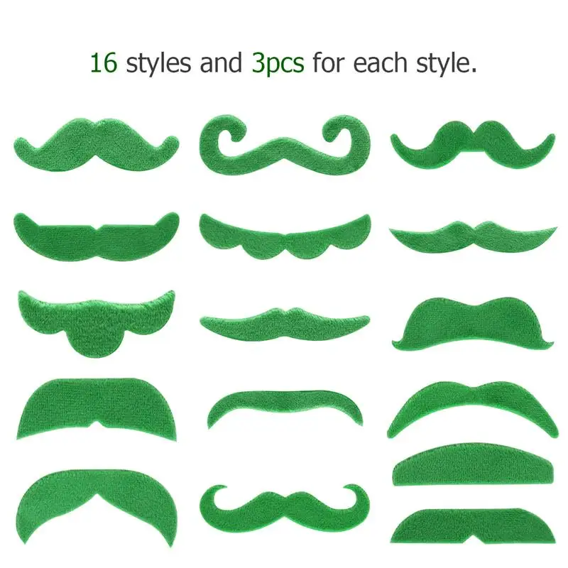 Tinksky Green Mustache Self Adhesive Goat Plush Fake Moustache Face Accessory for St Patricks Day Costume Party Favors 48 Pcs