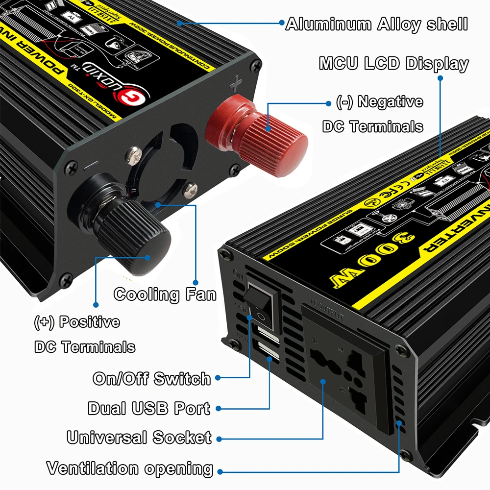 Modified Sine Wave Inverter 300W Power Inverter DC 12V to AC 220V Converter Car Power Charger Inverter with 2.1A Dual USB Port
Modified Sine Wave Inverter 300W Power Inverter DC 12V to AC 220V Converter Car Power Charger Inverter with 2.1A Dual USB Port