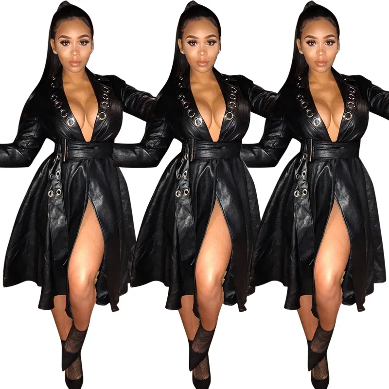 Cool Black Leather Fashion Women Trench Coats Autumn Winter V Neck Button Holes Long Sleeves Elegant Lady Long Coats Newest
Cool Black Leather Fashion Women Trench Coats Autumn Winter V Neck Button Holes Long Sleeves Elegant Lady Long Coats Newest