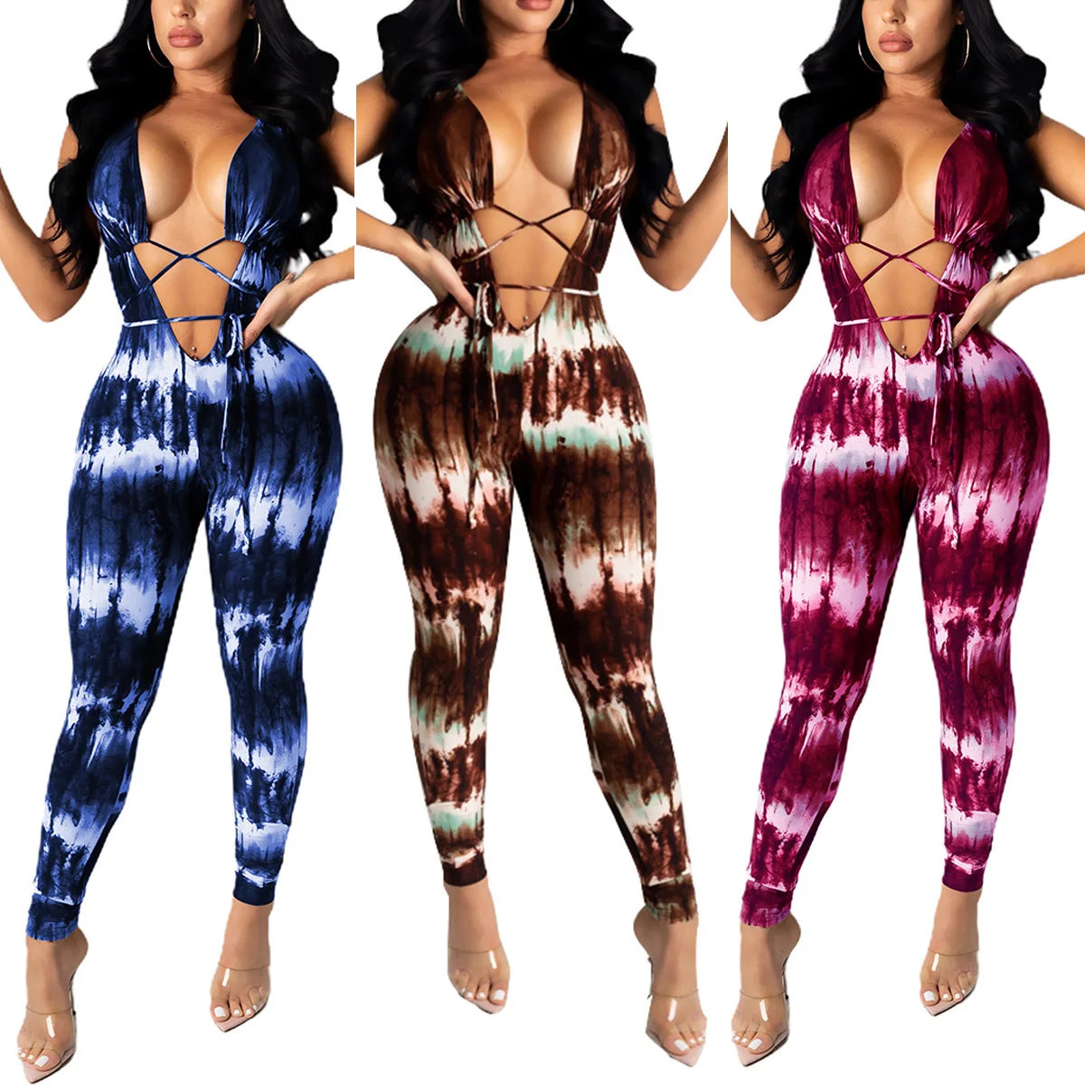 Women Tie Dye Bodycon Jumpsuit Deep V Neck Sleeveless Casual Playsuits Clubwear Romper
Women Tie Dye Bodycon Jumpsuit Deep V Neck Sleeveless Casual Playsuits Clubwear Romper