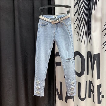 Personality Holes Jeans for Women 2020 Spring Summer New Style High Waist Beads Skinny Pants Pencil Pants Students Village Jeans
Personality Holes Jeans for Women 2020 Spring Summer New Style High Waist Beads Skinny Pants Pencil Pants Students Village Jeans