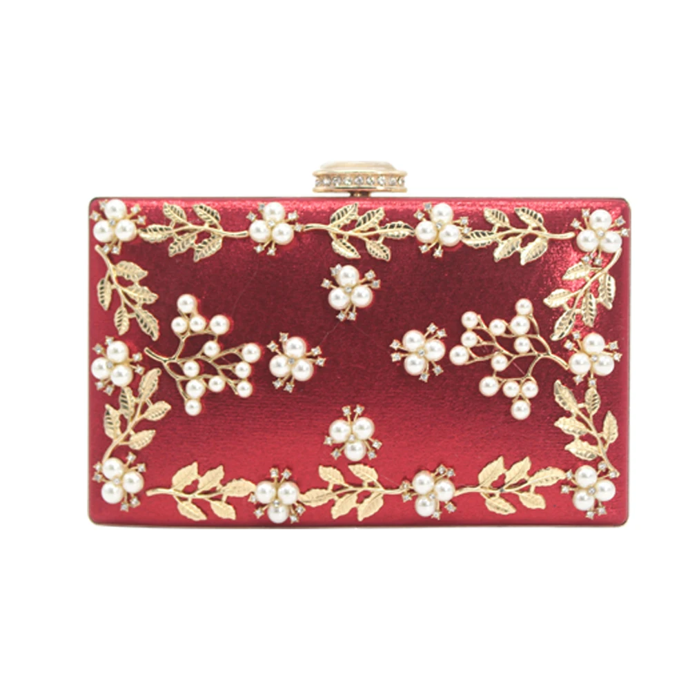 

Retro Pearl Embroidery Ladies Evening Bag Flower Pattern Fashion Diamante Crystal Diamonds Clutch Bag