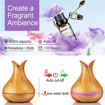 400ml Ultrasonic Air Humidifier Aroma Essential Oil Diffuser with Wood Grain 7 Color Changing LED Lights for Bedroom Living Room
400ml Ultrasonic Air Humidifier Aroma Essential Oil Diffuser with Wood Grain 7 Color Changing LED Lights for Bedroom Living Room