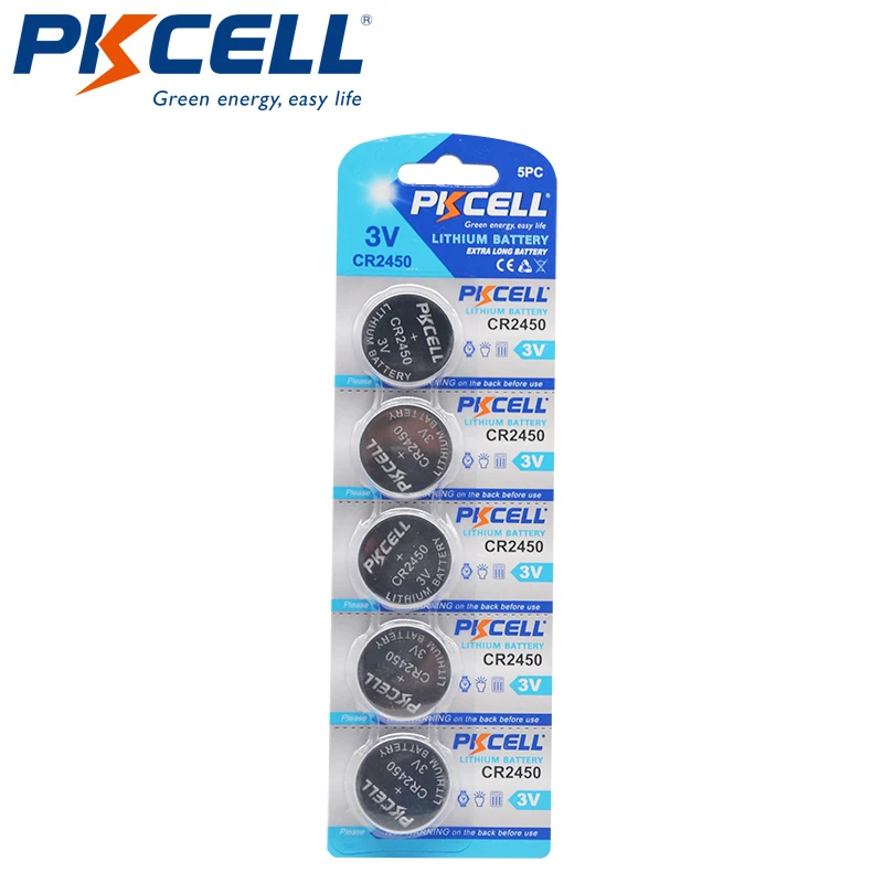 

5 X PKCELL 600MAH CR2450 3V ECR2450 KCR2450 5029LC LM 2450 Lithium Battery Button Cell Batteries