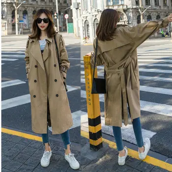 Women Spring Autumn Fashion Korea Style Long Trench Long Sleeve With Waist Belt Double Breasted Office Lady Casual Windcoat 
Women Spring Autumn Fashion Korea Style Long Trench Long Sleeve With Waist Belt Double Breasted Office Lady Casual Windcoat