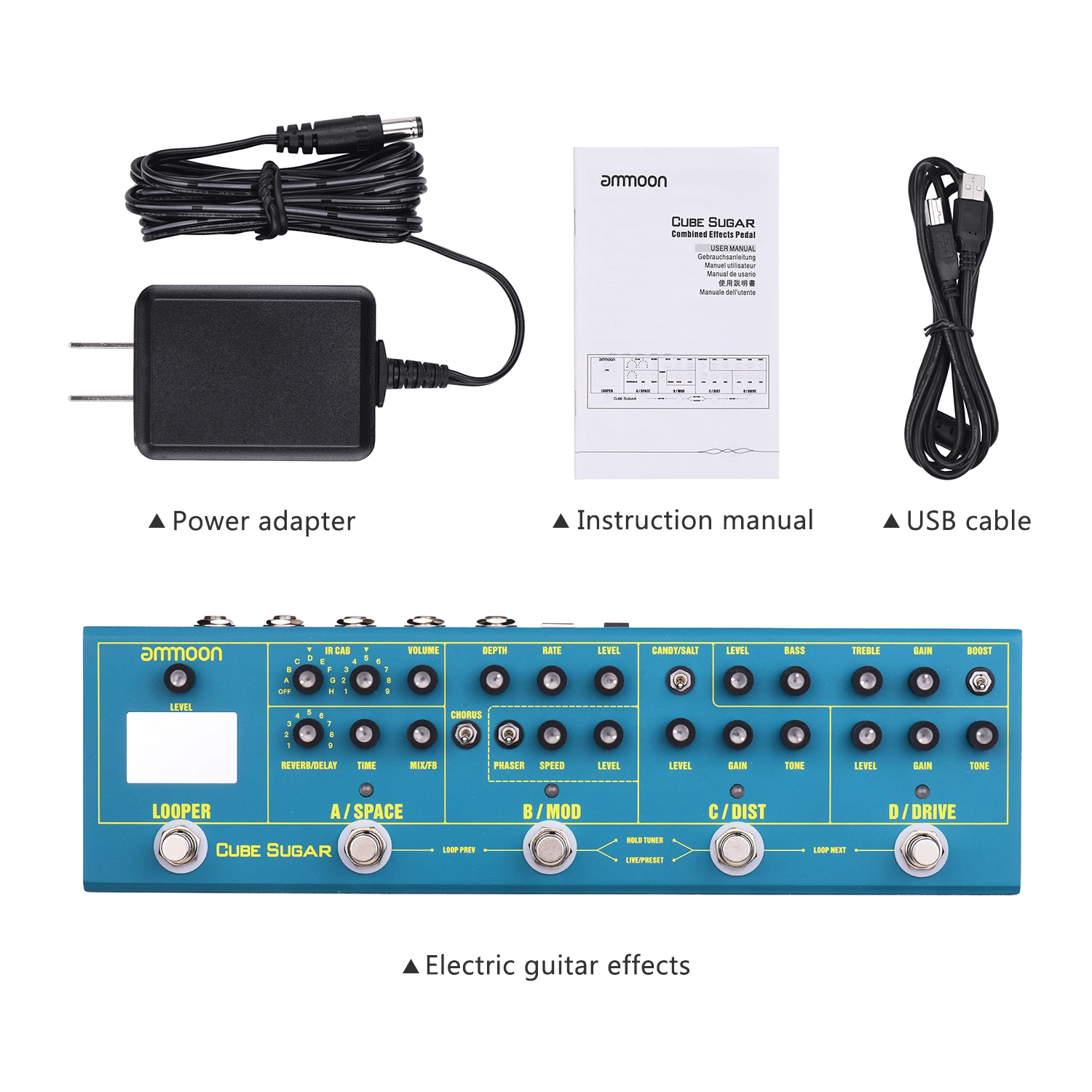 

ammoon CUBE SUGAR Guitar Effect Pedals Distortion Overdrive Chorus Fuzz Flanger Delay Reverb Effects Pedal Guitar Accessories