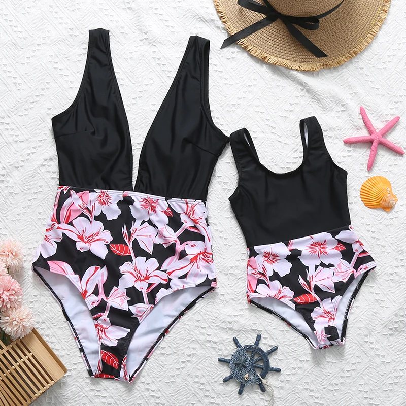 

Flower Mother Daughter Swimsuits Family Look One-Piece Mommy and Me Matching Swimwear Clothes Mom Mum Baby Beachwear Dresses