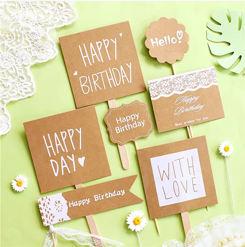 

Forest Style Leaves Lace Kraft paper Cake Topper for Happy Birthday Party Decorations Dessert Baking Party Supplies