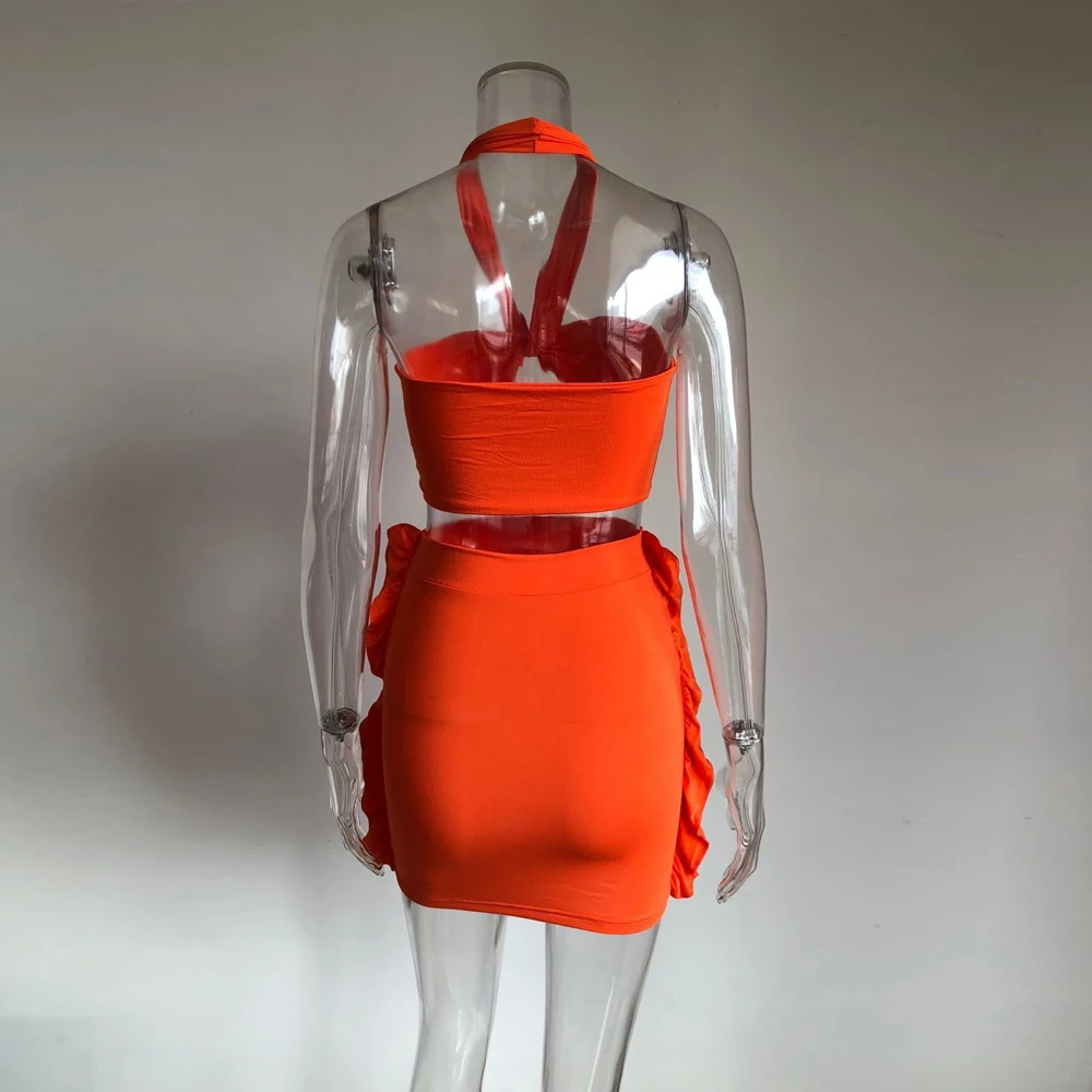 KGFIGU 2020 New Arrival Solid color sexy suspender wrapped chest strap tight lifting hip Mini Skirt Suit
