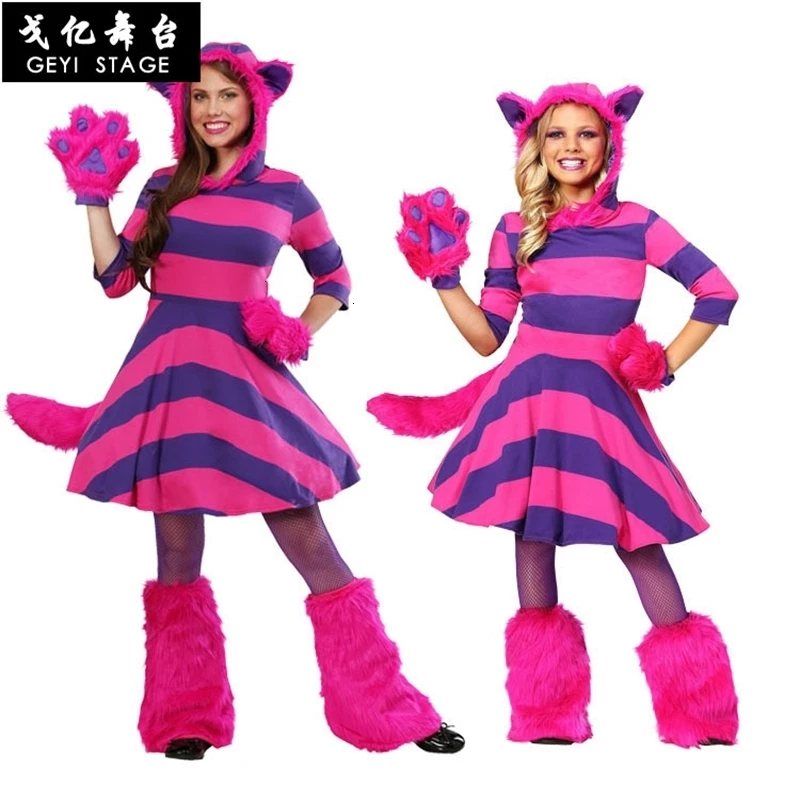 

Alice In Wonderland Costume Cheshire Cat Cosplay Dress For Adult Kids Halloween costume Fancy Party Suit Parent-child Clothes