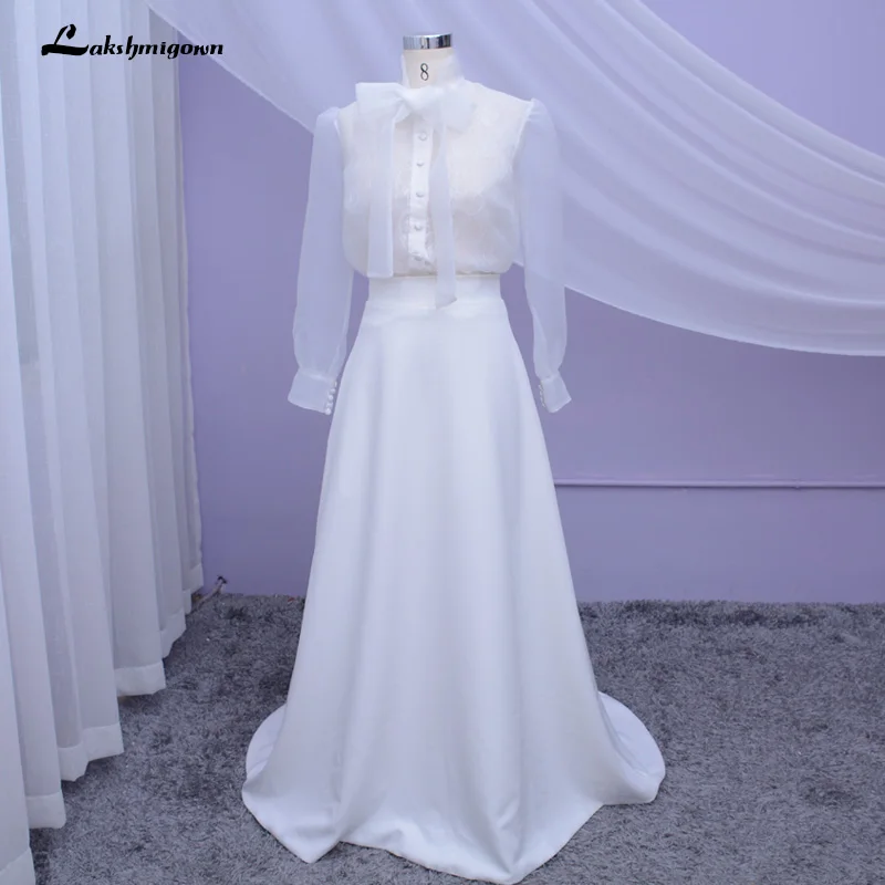 Фото Женское атласное платье невесты романтическое цвета слоновой кости с длинными