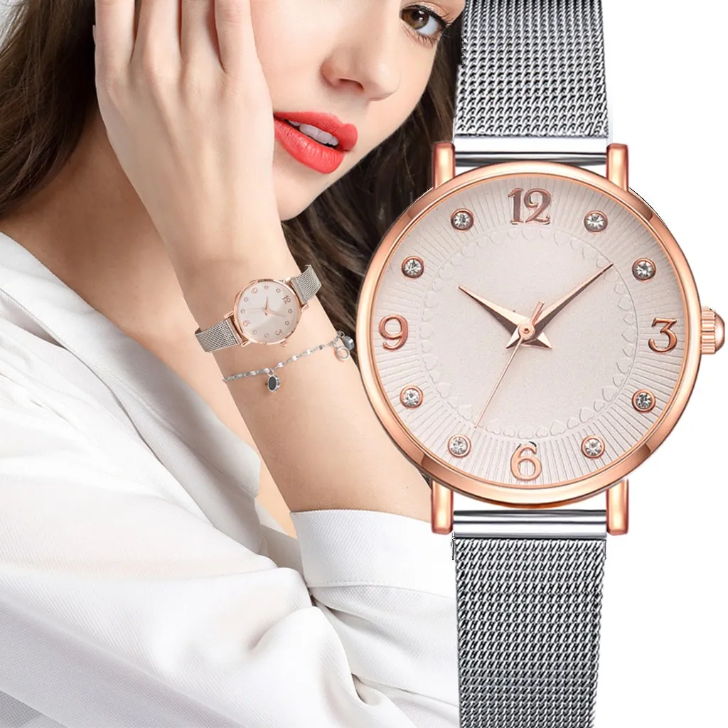 Фото 2019 Luxury Golden Women Dress Wrist Watches Shine Diamond Ladies Ultra Slim Stainless Steel Mesh Mini Bracelet Quartz Watch | Наручные