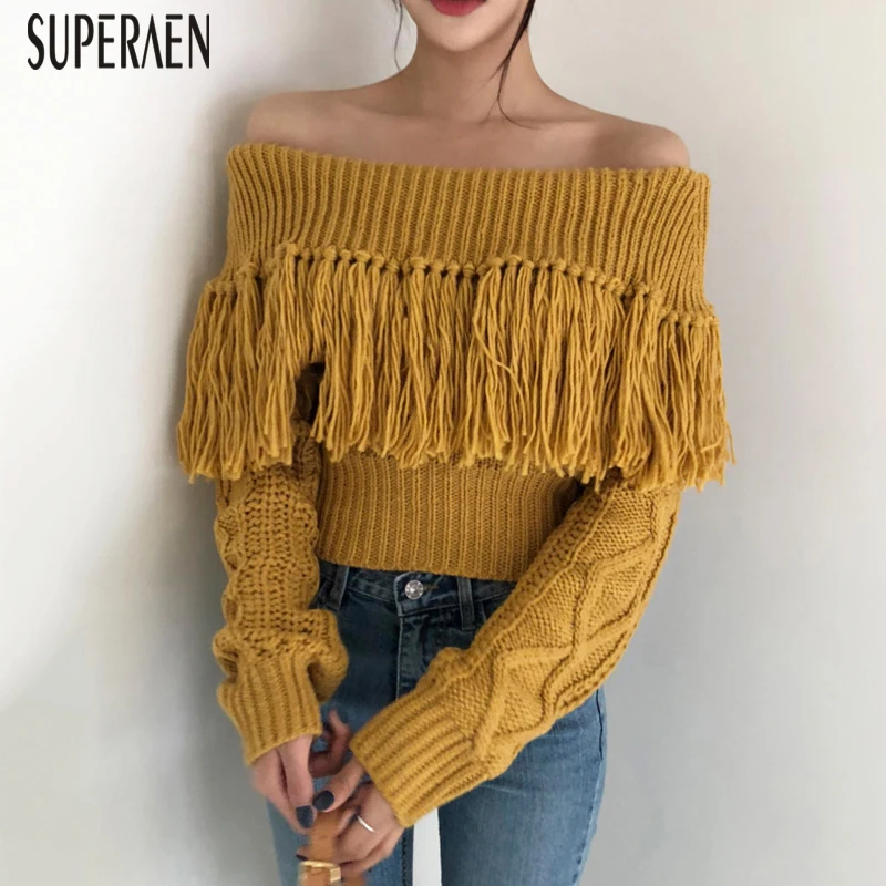 SuperAen Korean Style Women Pullovers Sweaters Autumn New 2019 Slash Collar Ladies Sweaters Tassel Slash Neck Knit Tops Female
SuperAen Korean Style Women Pullovers Sweaters Autumn New 2019 Slash Collar Ladies Sweaters Tassel Slash Neck Knit Tops Female