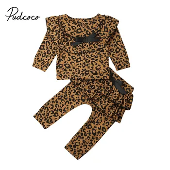 

Pudcoco 6M-4Y Toddler Baby Girl Leopard Clothes Set Kids Ruffle Long Sleeves Knot Bow Tops T-shirt Pants Autumn Winter Outfits