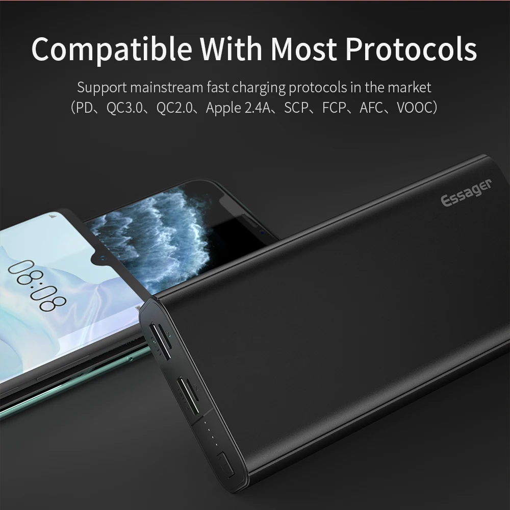 Essager 20000 мАч Внешний аккумулятор USB C PD Quick Charge 3 0 5A Powerbank для Xiaomi iPhone портативное
