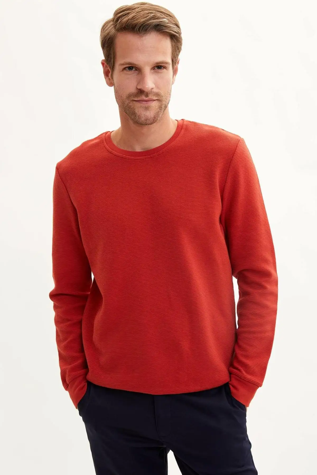 DeFacto мужские однотонные пуловеры с круглым вырезом для отдыха Простые