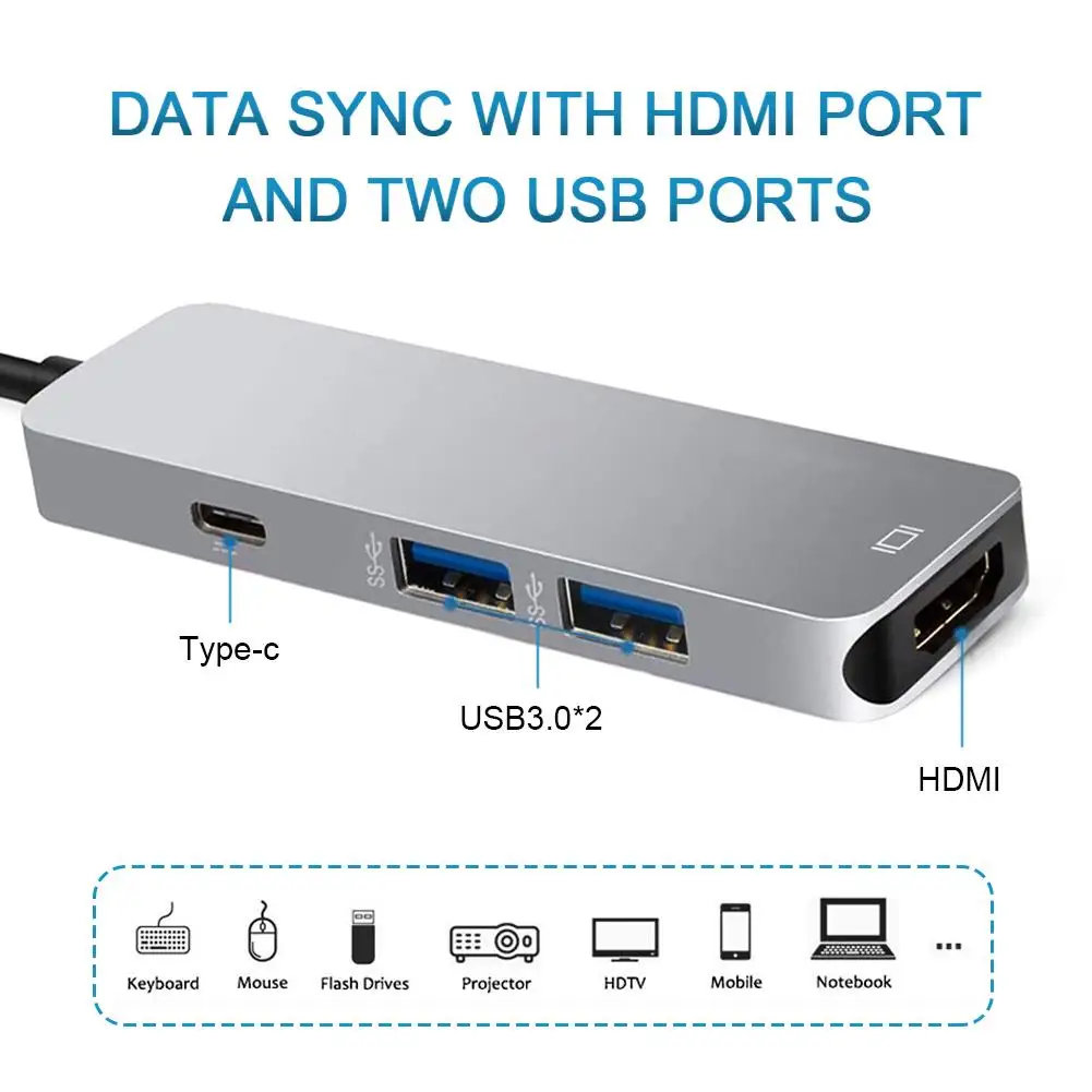 4 in 1 Type-C to 4K HDMI PD Charger Dual USB 3.0 Hub Adapter for Phone Tablet USB Hub USB Adapter usb type c hub Type-C Hub 
4 in 1 Type-C to 4K HDMI PD Charger Dual USB 3.0 Hub Adapter for Phone Tablet USB Hub USB Adapter usb type c hub Type-C Hub
