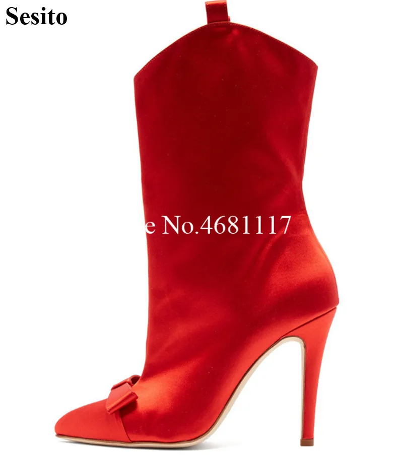 2019 new European and American style high heel pointed toe sardine cloth boots are converted red pink bow women's boots
2019 new European and American style high heel pointed toe sardine cloth boots are converted red pink bow women's boots