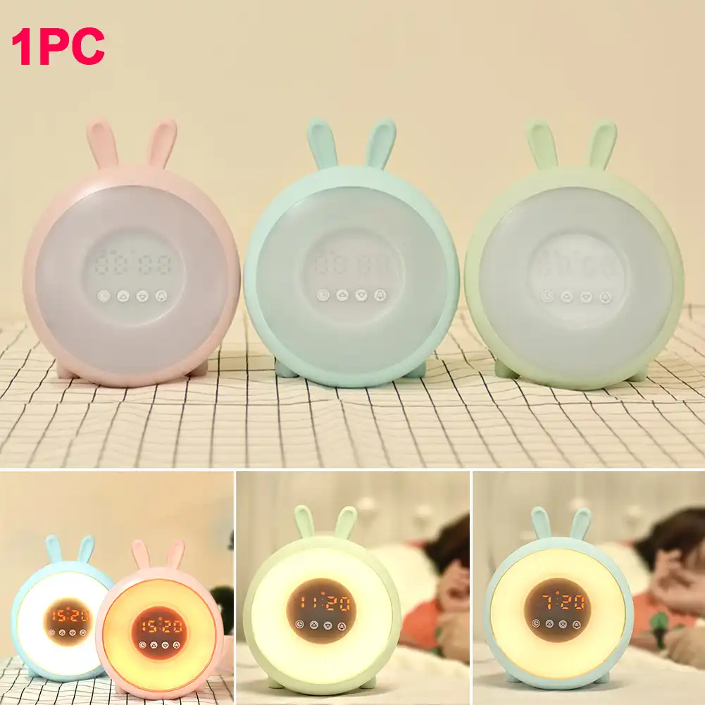 alarm clock snooze gift colorful led cartoon bedside sunrise