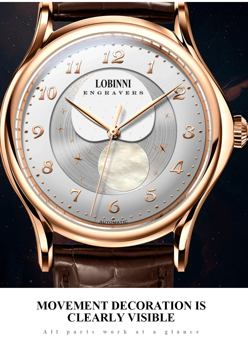 Lobinni Luxury Brand Seagull Movement Automatic Men Watch Business Men Mechanical Watches Waterproof Leather relogios masculino