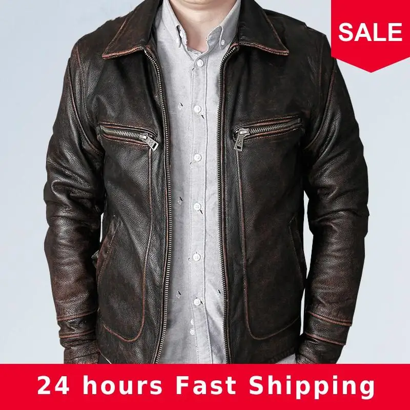 2020 Vintage Brown Men American Casual Style Leather Jacket Plus Size XXXXXL Genuine Cowhide Autumn Leather Coat
2020 Vintage Brown Men American Casual Style Leather Jacket Plus Size XXXXXL Genuine Cowhide Autumn Leather Coat