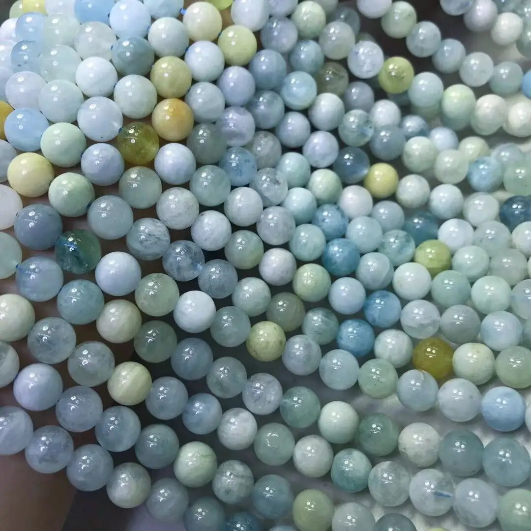 

loose beads Aquamarine multicolor blue Round 4/6/8/10/12mm nature for making jewelry necklace 14inch FPPJ wholesale