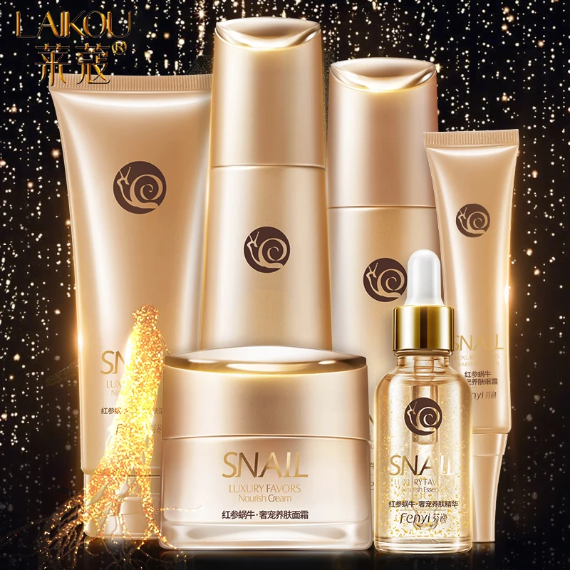LAIKOU 7PCS Red Ginseng Snail Extracts Skin Care Set Moisturizing Whitening Face Tonic Cream Anti-Aging Eye Cream Face Essence
LAIKOU 7PCS Red Ginseng Snail Extracts Skin Care Set Moisturizing Whitening Face Tonic Cream Anti-Aging Eye Cream Face Essence