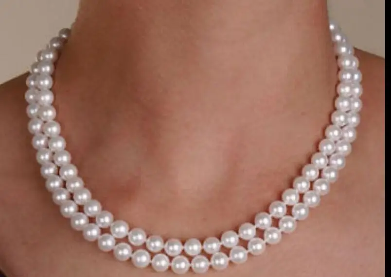 

2 rows 9-10mm south sea round white pearl necklace 18"19" 925s