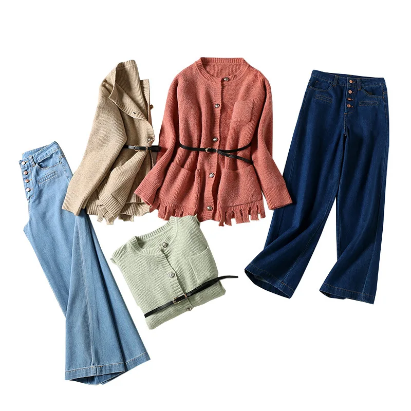 One's Belt Waist Hugging Crew Neck Knitted Cardigan Casual Cowboy Loose Pants Two-Piece Women's Entity
One's Belt Waist Hugging Crew Neck Knitted Cardigan Casual Cowboy Loose Pants Two-Piece Women's Entity