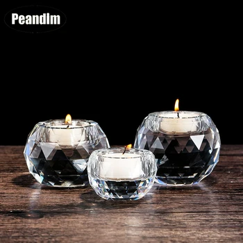 

PEANDIM K9 Crystal Candle Holder Small Bowl Crystal Candlestick Romantic Wedding Table Centerpiece Candlelight Home Dinner Decor