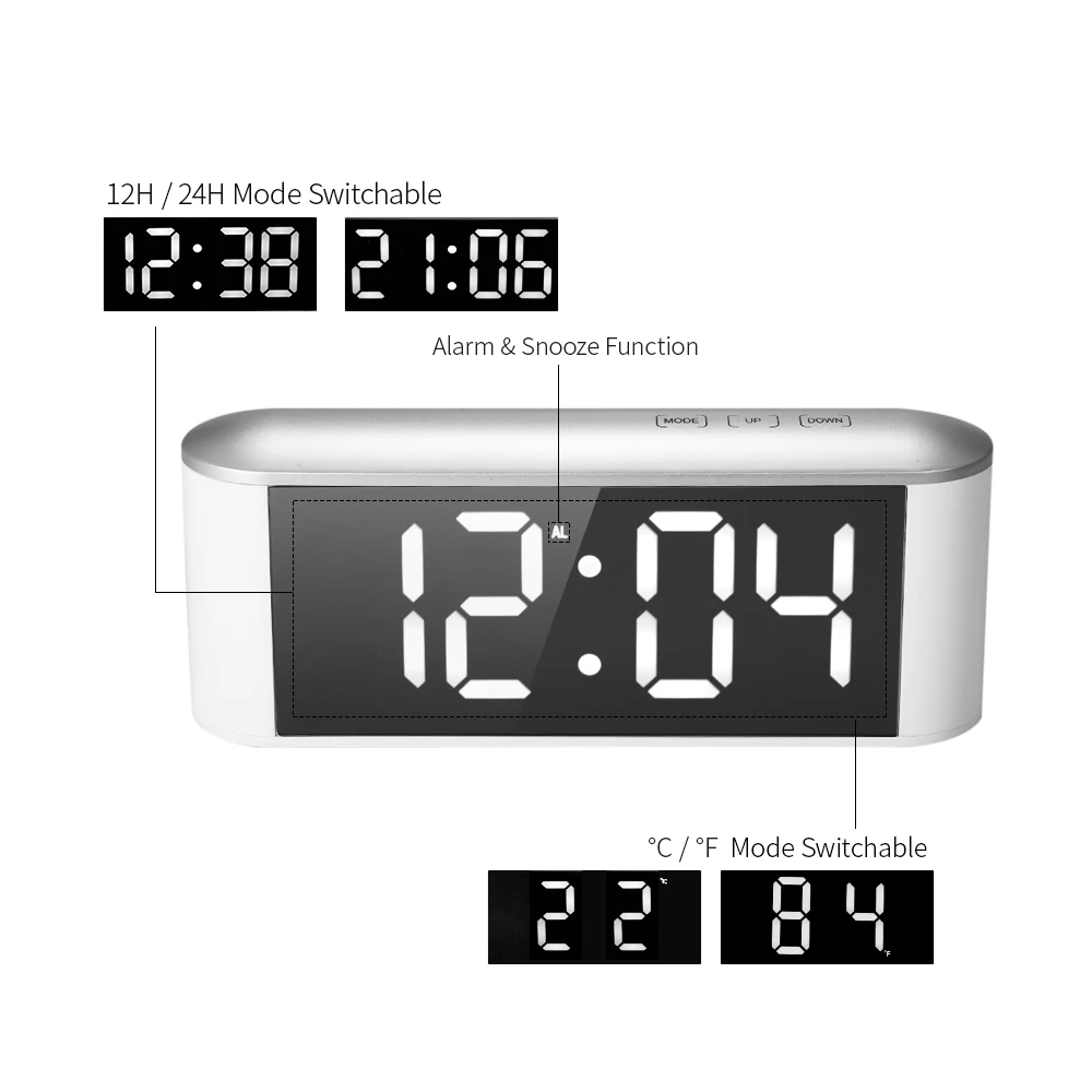 Hot New Digital Alarm Clock Touch Control Mirror Clock USB Big LED Display Desktop Alarm Clock Snooze Function Adjustable LED Lu
Hot New Digital Alarm Clock Touch Control Mirror Clock USB Big LED Display Desktop Alarm Clock Snooze Function Adjustable LED Lu