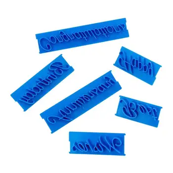 6pcs/set Blessing Letters Happy Birthday Best Wishes Mold Plastic Fondant Letters Cake Congratulations Handwriting Embosser L0B6