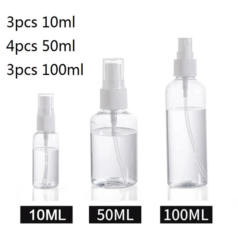 10Pcs Transparent Empty Spray Bottles 10ml/50ml/100ml Plastic Mini Refillable Container Cosmetic Containers | Электроника