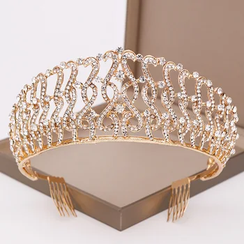 

Gold Princess Birthday Crown Hairband Fashion Bridal Hair Accessories Wedding Crown With Comb For Party Bride Tiara Headpieces