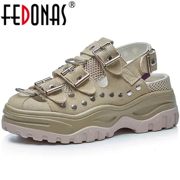 FEDONAS Metal Decoration Genuine Leather Sandals For Women Peep Toe Platforms Flats Summer Quality Office Lady Party Shoes Woman
FEDONAS Metal Decoration Genuine Leather Sandals For Women Peep Toe Platforms Flats Summer Quality Office Lady Party Shoes Woman