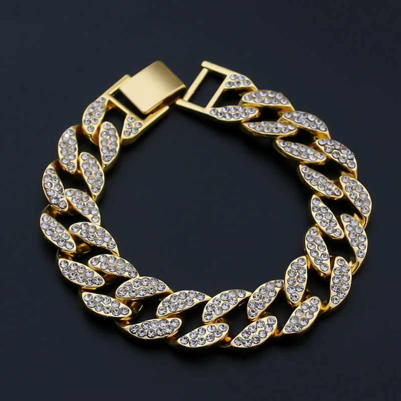 Ожерелье + часы браслет Hip Hop Майами панцирная кубинская цепь Золотой Серебряный