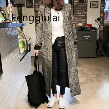 Winter Autumn Elegant Women Korean Office Lady Long Plaid Coat Loose Oversized Warm Wool Blends Overcoat Casual OL Trench Coat
Winter Autumn Elegant Women Korean Office Lady Long Plaid Coat Loose Oversized Warm Wool Blends Overcoat Casual OL Trench Coat