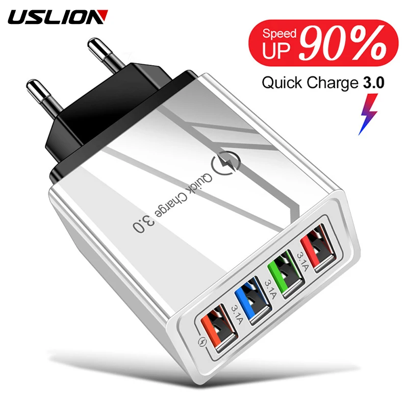USLION USB Charger Quick Charge 3.0 Phone Adapter for iPhone 11 X 7 Xiaomi Tablet Portable Wall Mobile Fast EU US Plug | Мобильные