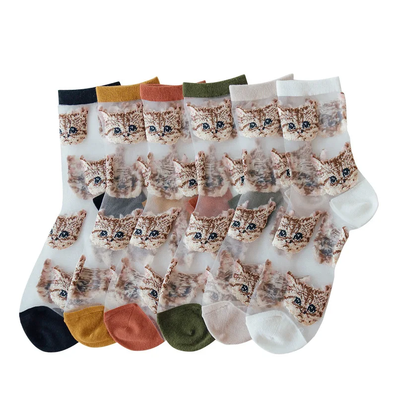 Socks Cartoon Women Cotton Socks Spring Summer Fashion Glass Filament Cat Embroidery Female Socks Transparent Cute Girl Sock
Socks Cartoon Women Cotton Socks Spring Summer Fashion Glass Filament Cat Embroidery Female Socks Transparent Cute Girl Sock