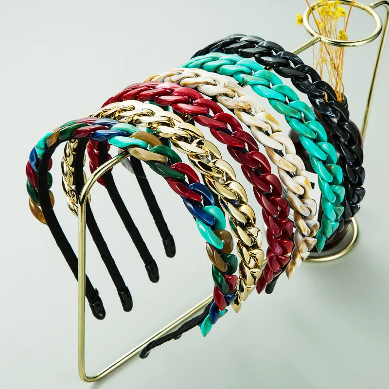 New Arrived Acetate Acrylic Chain Headband Plain Color Handmade Simple Thin Hairband Women Party Hair Accessories
New Arrived Acetate Acrylic Chain Headband Plain Color Handmade Simple Thin Hairband Women Party Hair Accessories