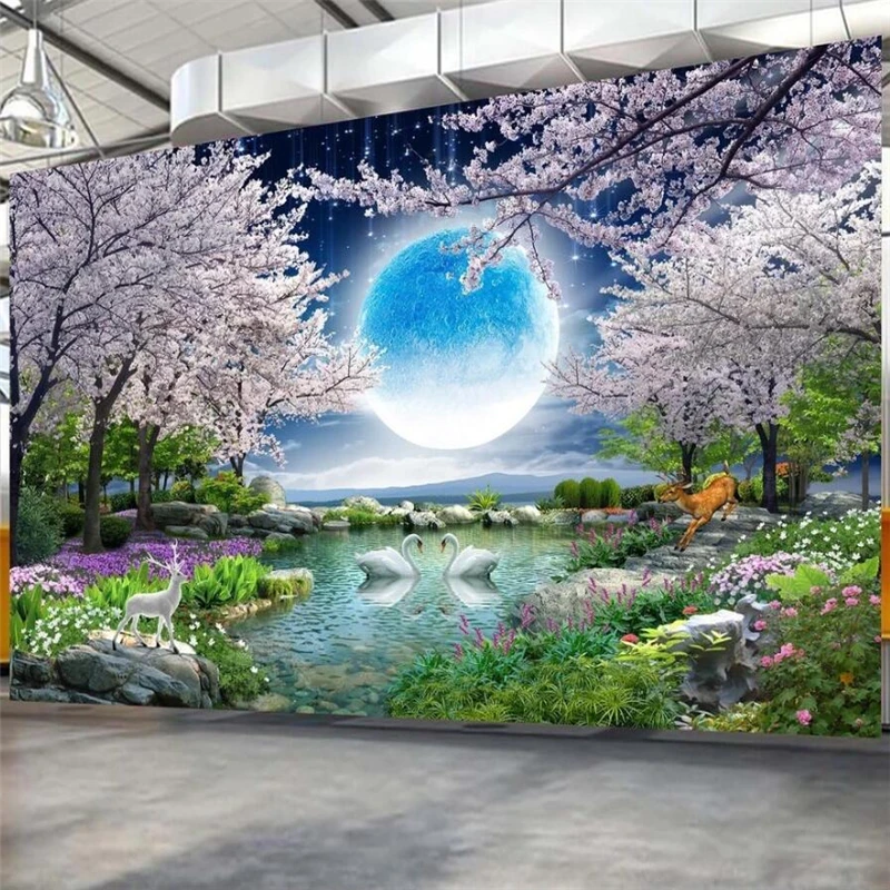 

Пользовательские обои 3d лунный свет красота луна цветок хорошая Луна полная вишня фотообои для гостиной