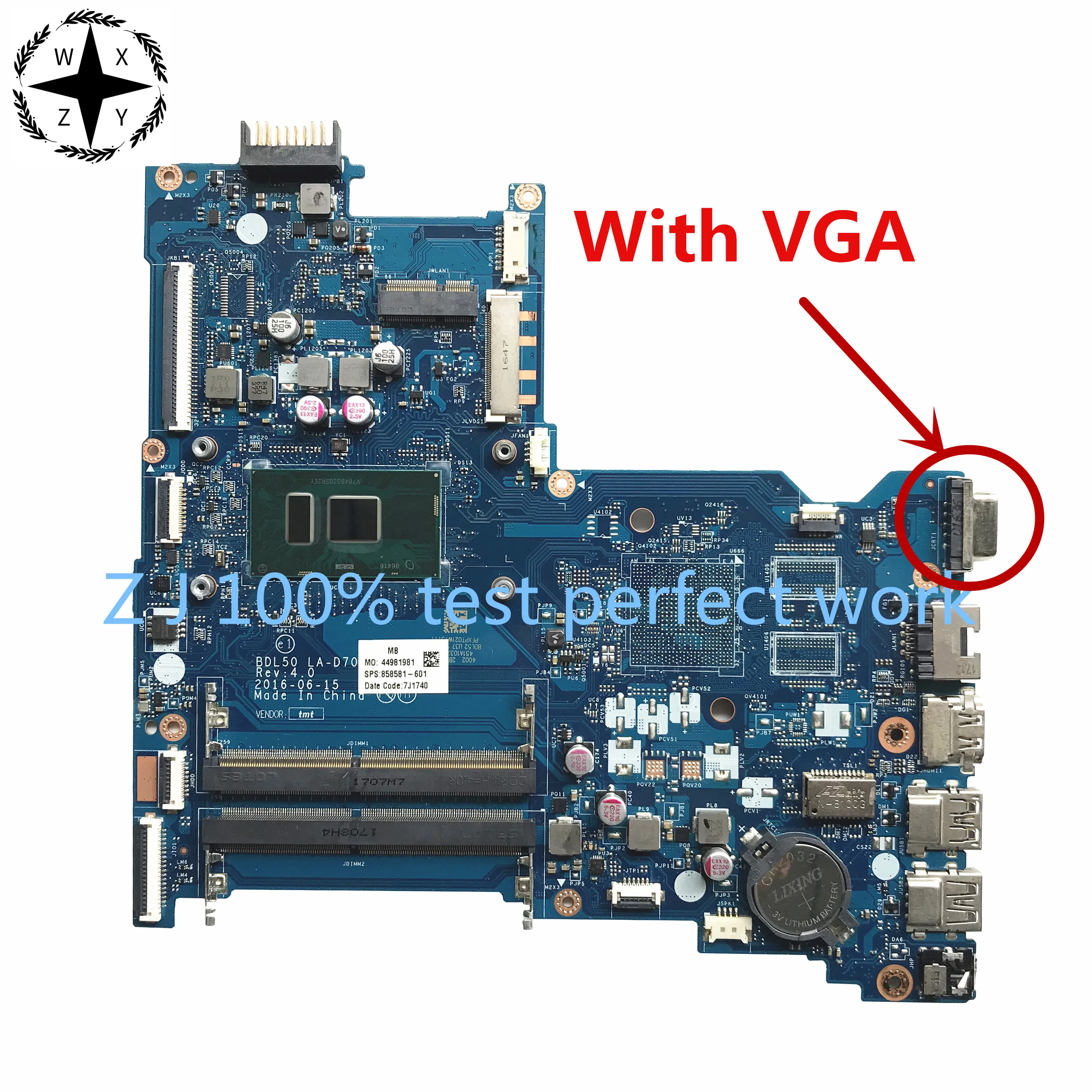 Материнская плата для ноутбука Hp 250 G5 15-AY 858581-601 858581-001 BDL50 LA-D704P с процессором i5-6200u